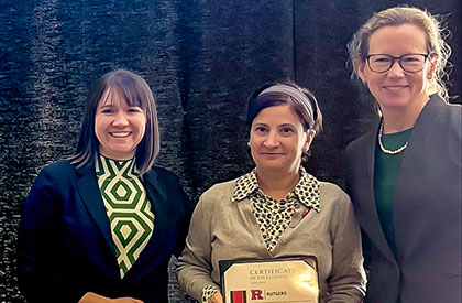 Office of Global Engagement Diredtor Megan Francis, Victoria Ramenzoni, and Executive Dean Laura Lawson.